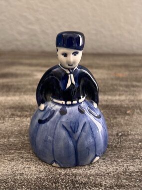 Vintage Royal Delft Blue Porcelain Dutch Boy Souvenir Bell Figurine Hand painted